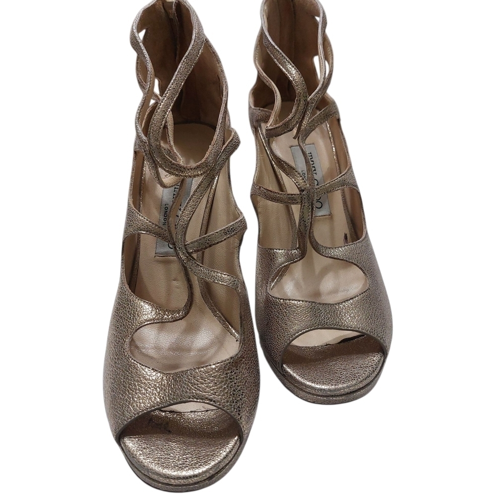 Jimmy Choo Gold Strappy Loila Heels Metallic Glamour- 39